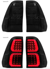 Smoked LED Tail Light Rear Lamp For Toyota Hilux GUN1 8th Generation AN120 AN130 New Pair Set Replacement Left Side & Right Side Truck Car 2015-2019 SR SR5 Workmate Smoked Edition With Bulbs & Globe
