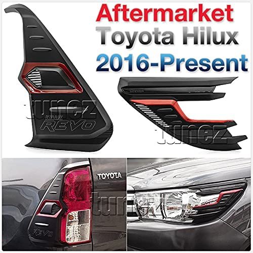 Front Tail Rear Light Lamp Cover Compatible With Toyota Hilux GUN1 2016-2020 TRD Black & Red Front Tail Rear Light Lamp Cover Compatible With Toyota Hilux GUN1 2016-2020 TRD Black & Red