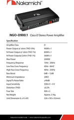Nakamichi NGO-D900.1 Car Stereo Amplifier DSP 2000 Watts Maximum Power Bass Boost Nakamichi NGO-D900.1 Car Stereo Amplifier DSP 2000 Watts Maximum Power Bass Boost