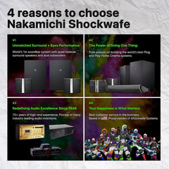 Nakamichi Shockwafe Ultra 9.2.4 Ch 1000W Dolby Atmos Soundbar with Dual 10" Subs (Wireless), Four 2-Way Rear Speakers & Dolby Vision Nakamichi Shockwafe Ultra 9.2.4 Ch 1000W Dolby Atmos Soundbar with Dual 10" Subs (Wireless), Four 2-Way Rear Speakers & Dolby Vision
