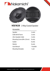 Nakamichi NSE1628 6.5-inches Car Stereo 2 Way Coaxial Speaker 250 Watts Peak Power 60-20kHz Frequency Response