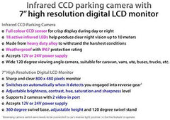 24v/12v CCD Reversing Camera Caravan Truck 7" Large Monitor Screen Parking Car