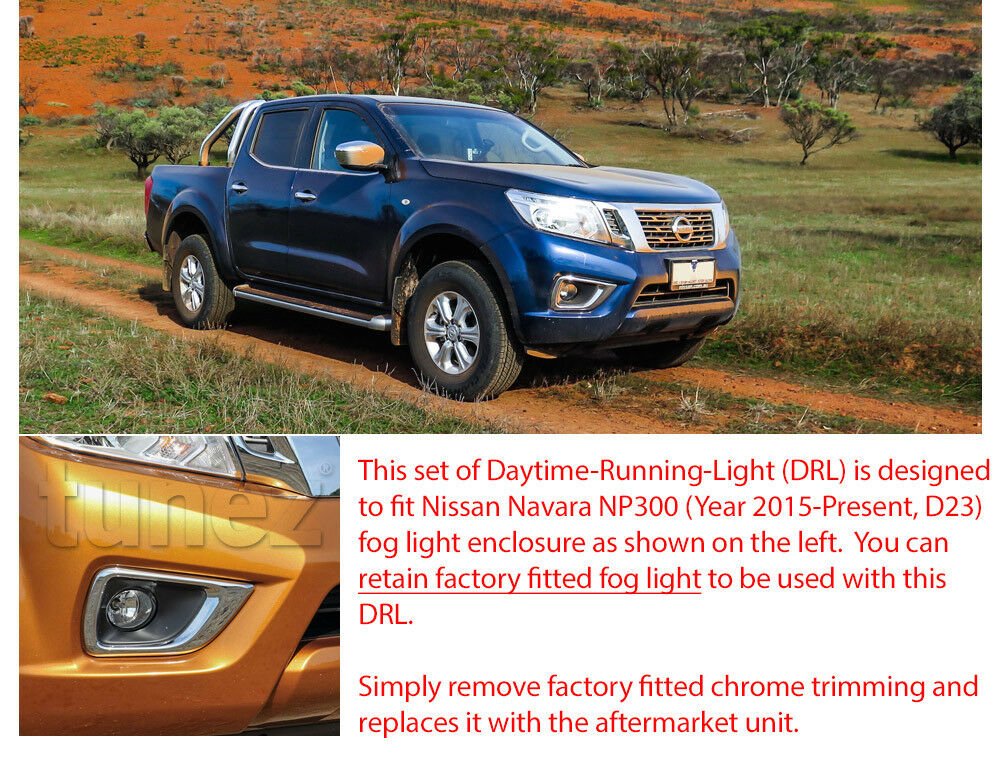LED Daytime Running Light DRL For Nissan Navara NP300 D23 Fog Lamp Glossy Black
