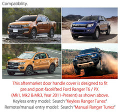 Keyless Smart Matt Key Door Handle Cover For Ford Ranger PX T6 XL XLT Wildtrak Keyless Smart Matt Key Door Handle Cover For Ford Ranger PX T6 XL XLT Wildtrak