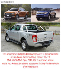 Black Tailgate Trim Trunk Cover Guard Tail Gate For Ford Ranger T6 PX 2011-2021
