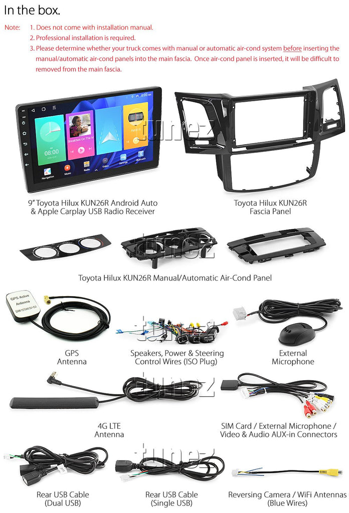 9'' Android Auto CarPlay For Toyota Hilux 2005-2014 Stereo GPS Radio MP3 DSP