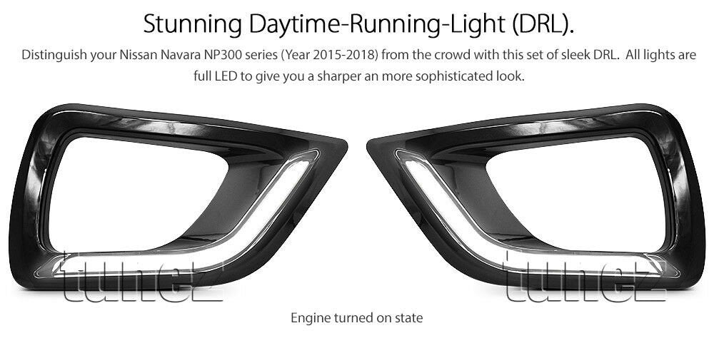 LED Daytime Running Light DRL For Nissan Navara NP300 D23 Fog Lamp Glossy Black
