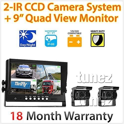 9" Quad Monitor Split Screen Reversing 2 Cameras IR CCD 4PIN Kit Truck 24V/12V 9" Quad Monitor Split Screen Reversing 2 Cameras IR CCD 4PIN Kit Truck 24V/12V