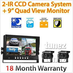9" Quad Monitor Split Screen Reversing 2 Cameras IR CCD 4PIN Kit Truck 24V/12V