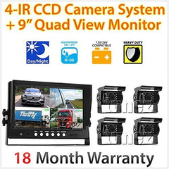 9" Quad Monitor Split Screen Reversing 4 Cameras IR CCD 4PIN Kit Truck 24V/12V