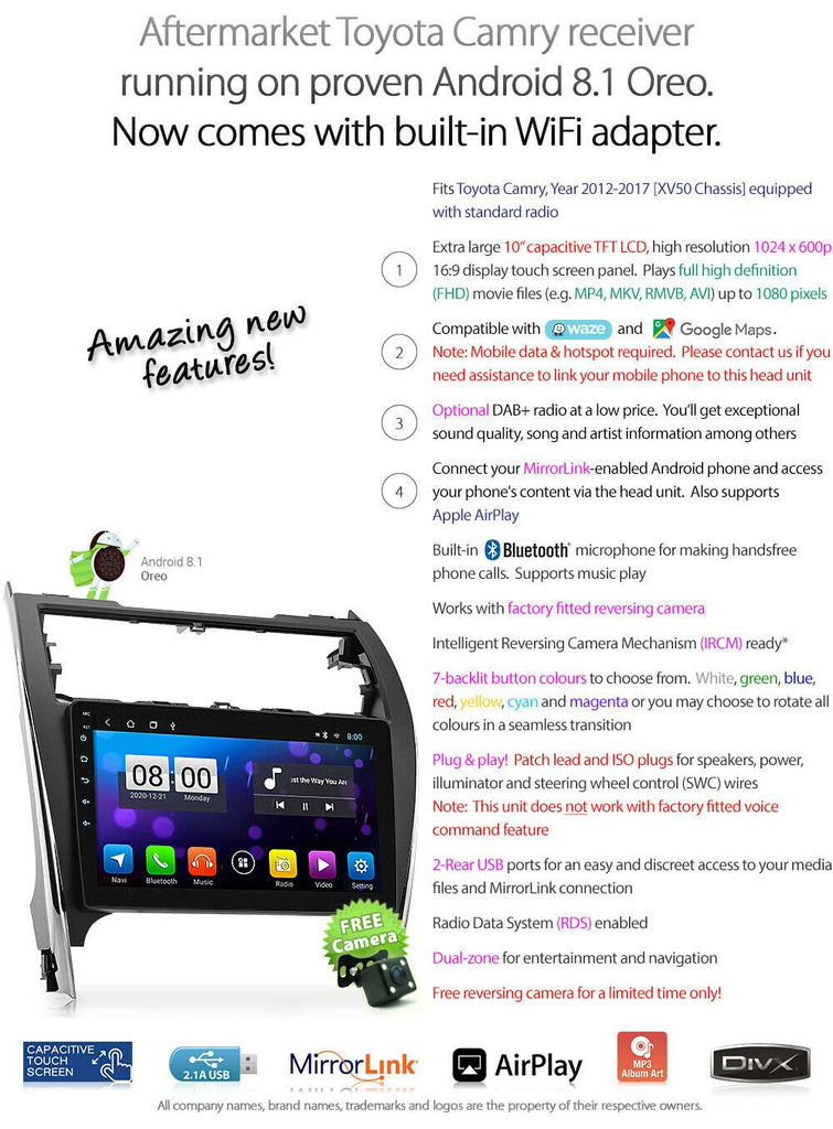 10" Android MP3 Car Player For Toyota Camry XV50 2012-2017 Stereo Radio GPS