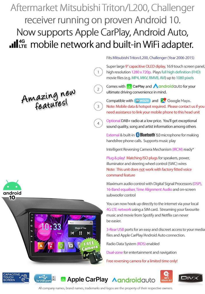 9" Android Car MP3 Player Mitsubishi Triton ML MN 2006-2015 Radio Stereo Facia