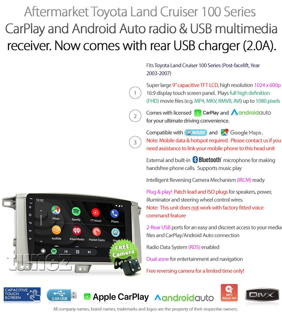 Apple CarPlay Android Auto For Toyota Land Cruiser 100 Series 03-07 Radio Stereo