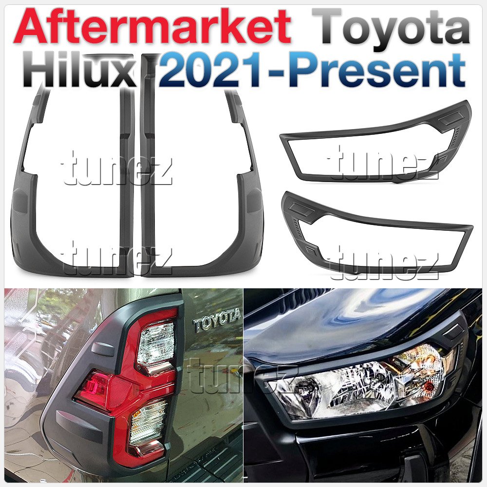 Black Front Rear Tail Light Lamp Cover For Toyota Hilux Mk3 2020 2021 2022