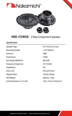 Nakamichi NSE-CS1658 6.5-inches Car Stereo 2 Way Component Speaker 350 Watts Peak Power 53-19.5kHz Frequency Response