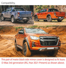 Matte Black Side Mirror Cover Guard Protector For Isuzu D-Max DMAX RG 2021 2022