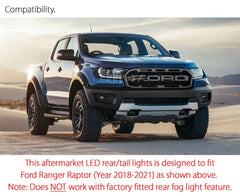 NEW Smoke LED Tail Rear Lamp Lights For Ford Ranger Raptor 2020 2021 Wings