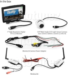 24V 12V Wireless Reversing Camera Kit IP 68 Waterproof View Back Up Dome Infrared CCD Camera, 7 Inches TFT LCD Rearview Monitor for Vans, Camping Cars, Trucks, Trailer