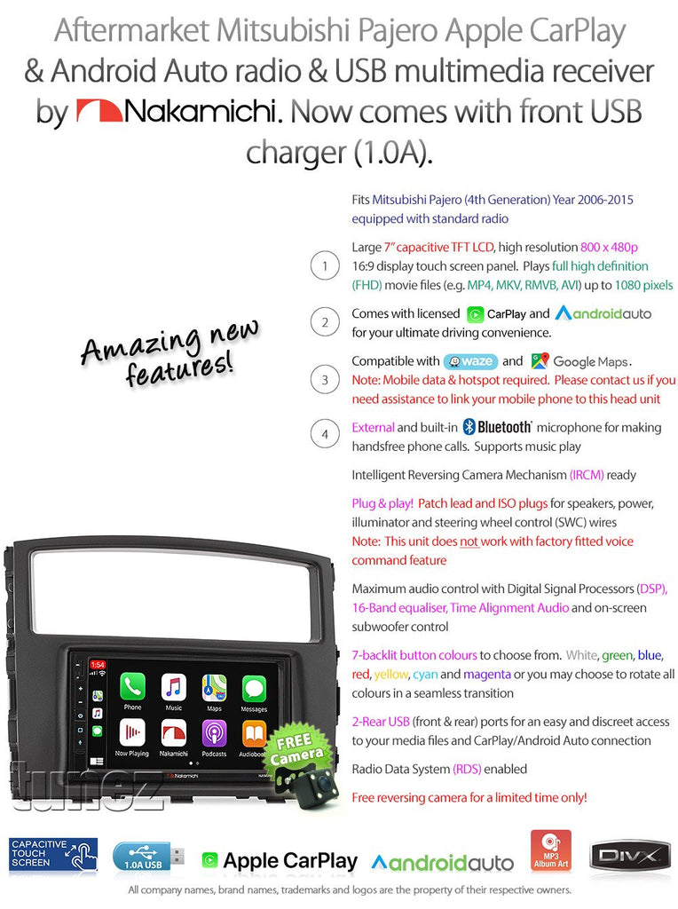 7" Apple CarPlay Android Auto For Mitsubishi Pajero NW NT NS Stereo MP3 Radio