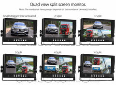 9" Quad Monitor Split Screen Reversing 3 Camera IR CCD 4PIN Kit Truck 24V/12V