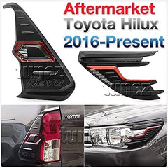 Front Tail Rear Light Lamp Cover Compatible With Toyota Hilux GUN1 2016-2020 TRD Black & Red