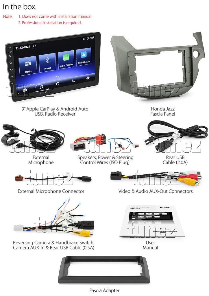 Apple CarPlay Android Auto For Honda Jazz 2009-2012 Radio Stereo MP3 MP4 USB