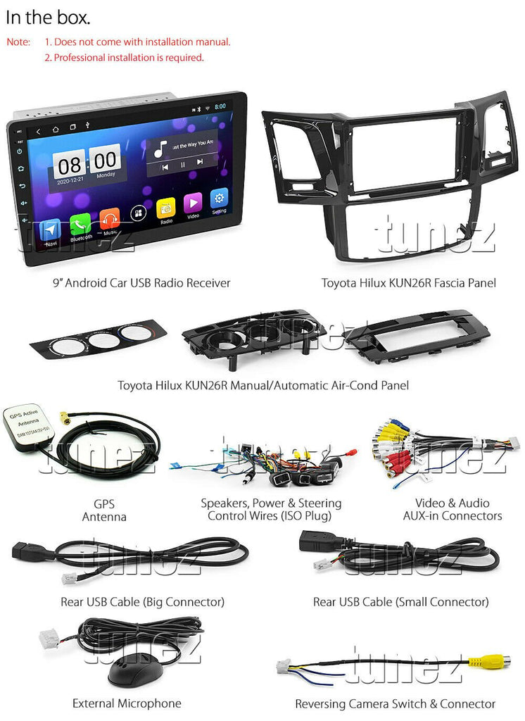 9" Android Car Player MP3 For Toyota Hilux 2005-2014 Stereo Radio GPS Fascia