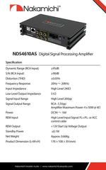 Nakamichi NDS4610AS Car Stereo Digital Signal Processing Power Car Amplifier DSP 4 Channels High 6 Channels Low Level Input External Bluetooth Amplified 25W Power