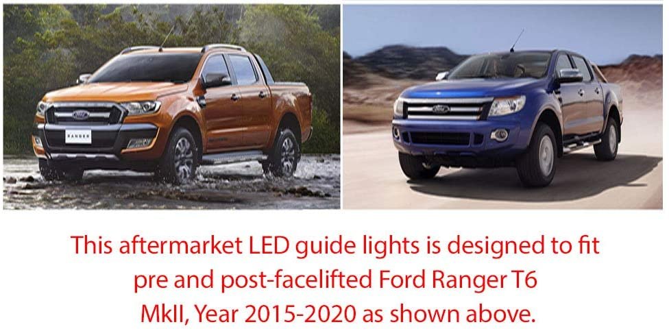 LED Cover Light Matt Black for Ford Ranger PX2 MK2 T6 & Everest UA 2015-2020 Pair COB Chip-On-Board Front Light XL XLT XLS Wildtrak Ambiente Titanium Trend