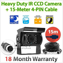 4PIN Heavy Duty 12V 24V CCD IR Colour Reverse Reversing Camera + 15 Meter Cable