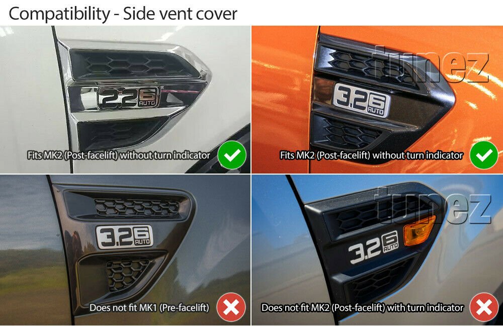 Ford Ranger Everest PX MK2 MK3 T6 2015 2016 2017 2018 2019 Black Side Vent Cover