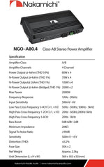 Nakamichi NGO-A80.4 Car Stereo Amplifier 4 Channels 2000 Watts Maximum Power Bass Boost