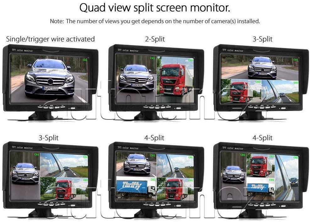 7" Quad Monitor Splitscreen CCD Reversing 4 Cameras Package 4PIN Kit Truck Car