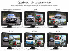 7" Quad Monitor Split Screen Reversing 3 Camera IR CCD 4PIN Kit Truck 24V/12V