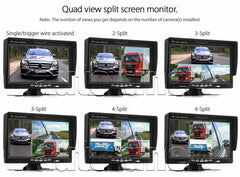 7" Quad Monitor Split Screen Reversing 3 Camera IR CCD 4PIN Kit Truck 24V/12V