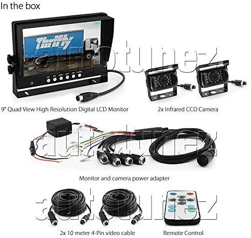 9" Quad Monitor Split Screen Reversing 2 Cameras IR CCD 4PIN Kit Truck 24V/12V