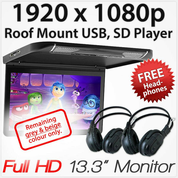 13.3" Car Monitor USB SD Card Player HDMI Roof Mount In Car Flip Down Vehicle