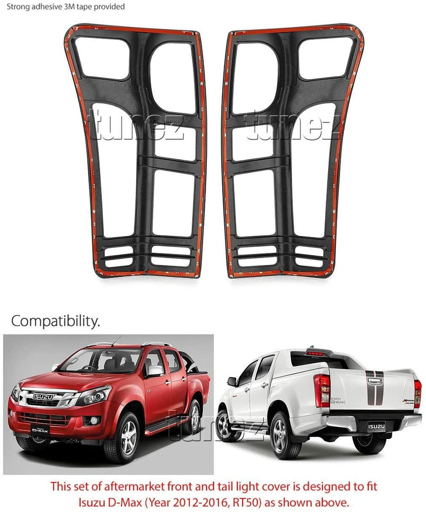 Front Tail Rear Light Headlight Black Cover Compatible with Isuzu D-Max 2nd generation (pre-facelight, RT50), Year 2012-2016