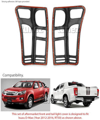 Front Tail Rear Light Headlight Black Cover Compatible with Isuzu D-Max 2nd generation (pre-facelight, RT50), Year 2012-2016