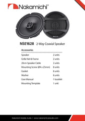 Nakamichi NSE1628 6.5-inches Car Stereo 2 Way Coaxial Speaker 250 Watts Peak Power 60-20kHz Frequency Response