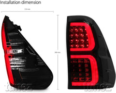 Smoked LED Tail Light Rear Lamp For Toyota Hilux GUN1 8th Generation AN120 AN130 New Pair Set Replacement Left Side & Right Side Truck Car 2015-2019 SR SR5 Workmate Smoked Edition With Bulbs & Globe