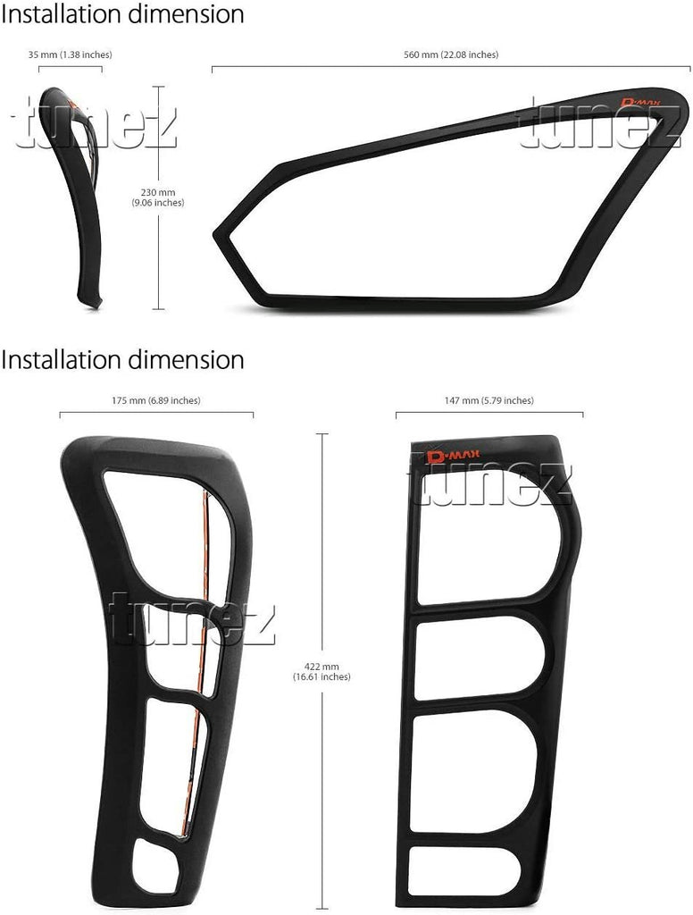 Front Tail Rear Light Lamp Cover Headlamp Compatible With Isuzu D-Max DMax 2017 2018 2019 Matte Black