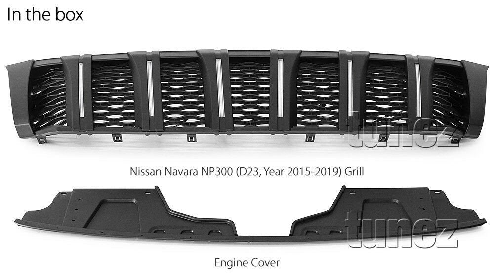 NEW Matt Black Grille Mesh For Nissan Navara NP300 D23 White LED Light 2015-2019