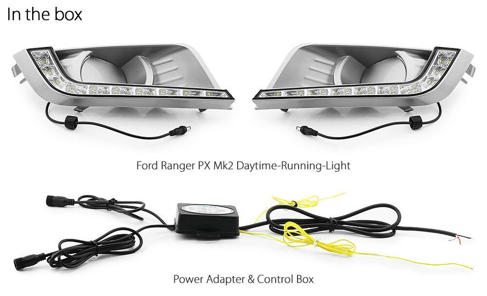 Pair Ford Ranger PX2 Wildtrak 2015-ON White LED DRL Daylight Fog Lamp Indicator