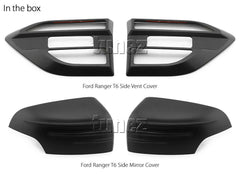 Ford Ranger PX T6 2015 2016 Matte Matt Black Side Vent Mirror Cover M-Sport Car