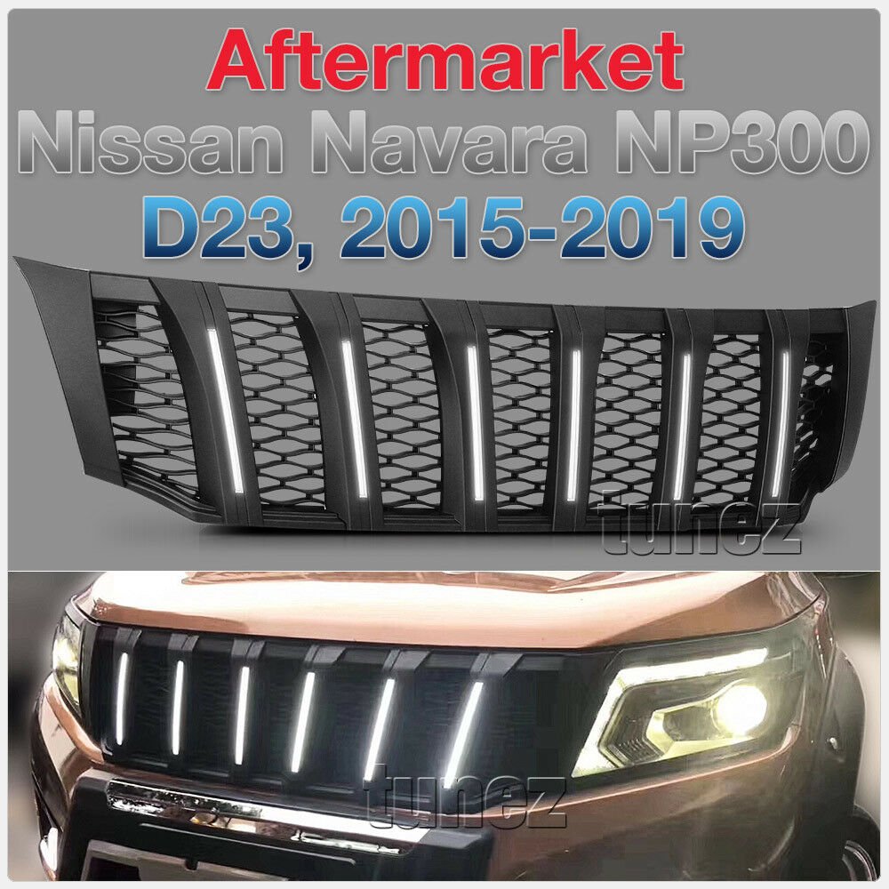 NEW Matt Black Grille Mesh For Nissan Navara NP300 D23 White LED Light 2015-2019