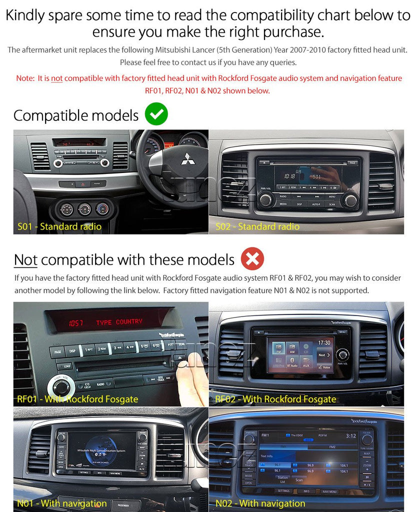 Car DVD Player for Mitsubishi Lancer CJ Stereo Radio CD USB Fascia Facia ISO Kit