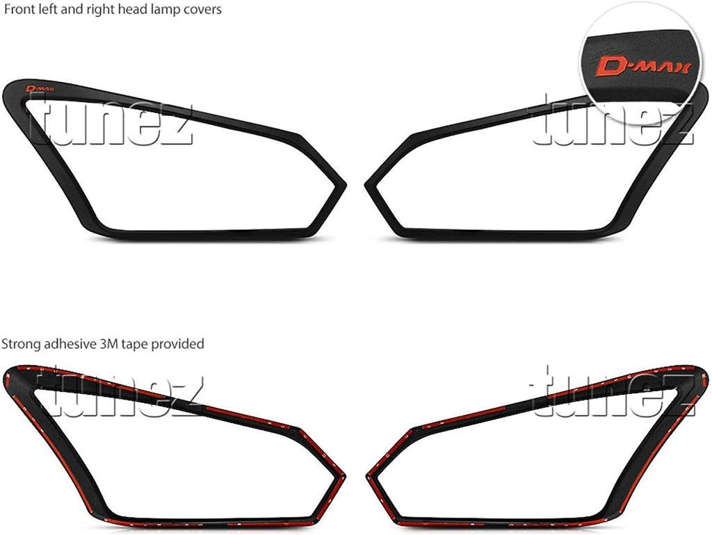 Front Tail Rear Light Lamp Cover Headlamp Compatible With Isuzu D-Max DMax 2017 2018 2019 Matte Black
