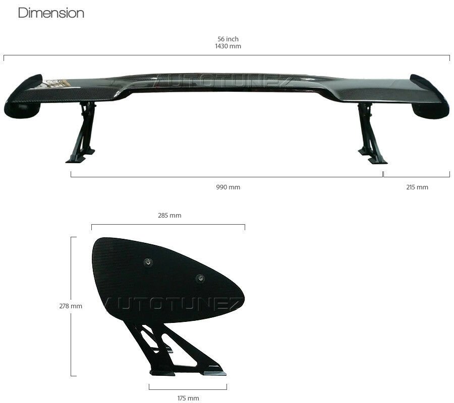 56" Universal Racing Carbon Fiber Rear Spoiler GT Wing Track Drift Type G