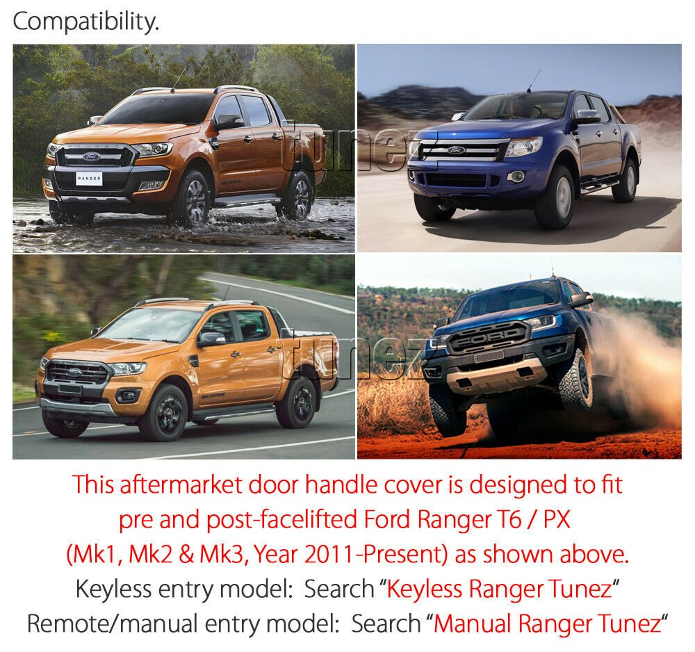Keyless Smart Matt Key Door Handle Cover For Ford Ranger PX T6 XL XLT Wildtrak